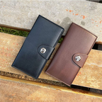 Tri-Fold Pure Leather Long Wallet for Men & Women – Genuine Cow Leather Fashion Wallet with Multiple Card Slots, Cash & Mobile Compartments – Stylish Smooth Pattern in Brown, Black & Blue (18×9×2cm)