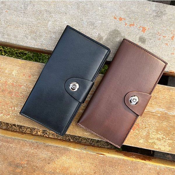 Tri-Fold Pure Leather Long Wallet for Men & Women – Genuine Cow Leather Fashion Wallet with Multiple Card Slots, Cash & Mobile Compartments – Stylish Smooth Pattern in Brown, Black & Blue (18×9×2cm)