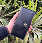 Tri-Fold Pure Leather Long Wallet for Men & Women – Genuine Cow Leather Fashion Wallet with Multiple Card Slots, Cash & Mobile Compartments – Stylish Smooth Pattern in Brown, Black & Blue (18×9×2cm)