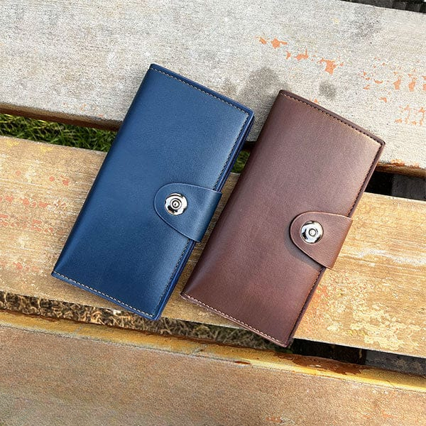 Tri-Fold Pure Leather Long Wallet for Men & Women – Genuine Cow Leather Fashion Wallet with Multiple Card Slots, Cash & Mobile Compartments – Stylish Smooth Pattern in Brown, Black & Blue (18×9×2cm)