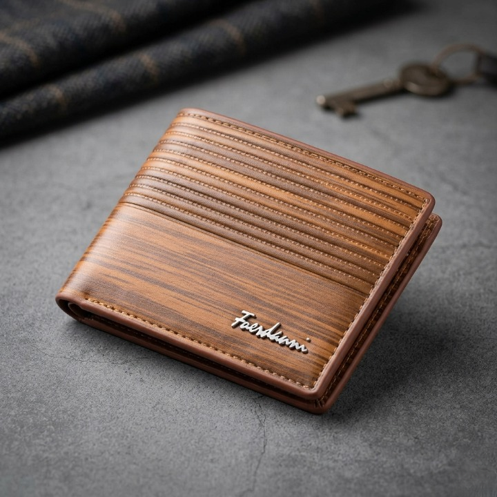 Fuerdanni Luxury Classic Bifold Wallet – Elegant Textured Synthetic Leather Wallet for Men (Brown)