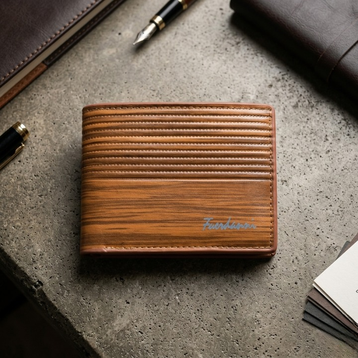 Fuerdanni Luxury Classic Bifold Wallet – Elegant Textured Synthetic Leather Wallet for Men (Brown)