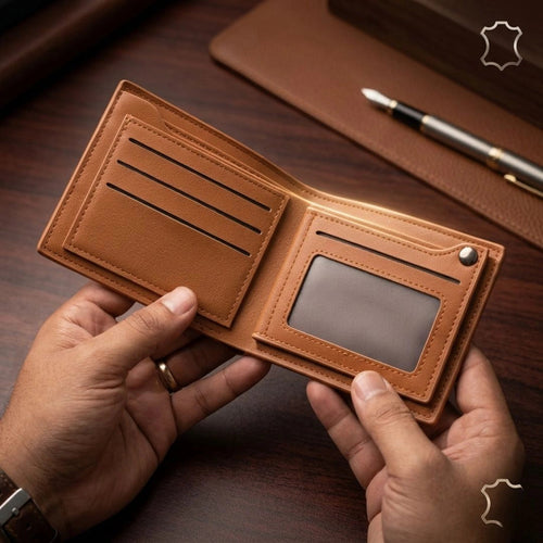 Anchor Emblem Bifold Leather Wallet with Box - Black,Brown and Blue.