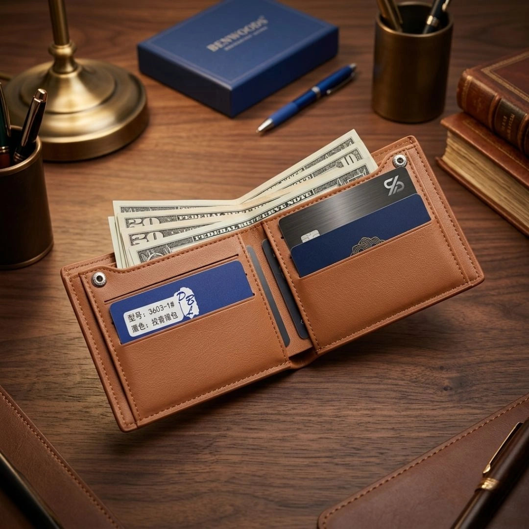 Anchor Emblem Bifold Leather Wallet with Box - Black,Brown and Blue.