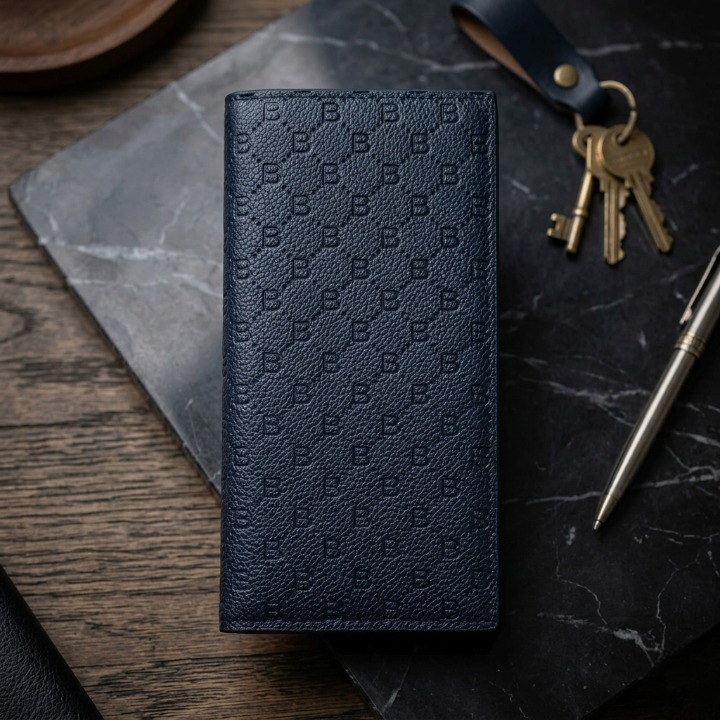 Premium Embossed Monogram Leather Long Wallet – Luxury Bi-Fold Business Clutch & Card Organizer for Men (Black and Brown)
