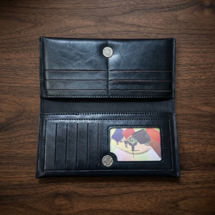 Premium Genuine Black Leather Long Wallet – Elegant Bi-Fold Business Clutch & Travel Organizer for Men