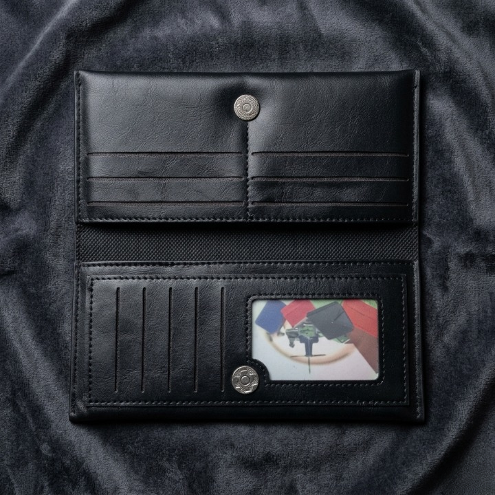 Premium Genuine Black Leather Long Wallet – Elegant Bi-Fold Business Clutch & Travel Organizer for Men