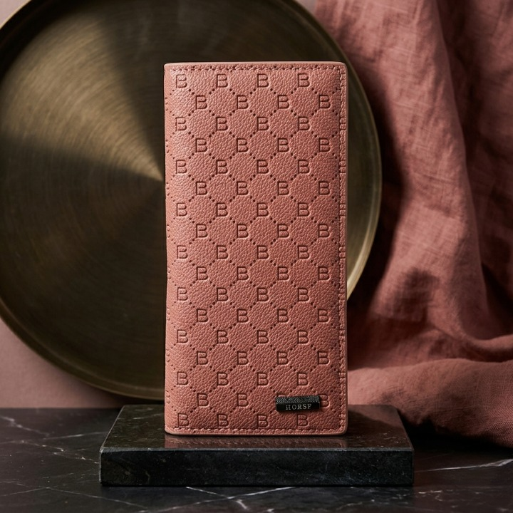 Premium Embossed Monogram Leather Long Wallet – Luxury Bi-Fold Business Clutch & Card Organizer for Men (Black and Brown)