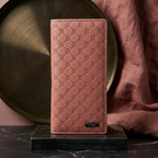 Premium Embossed Monogram Leather Long Wallet – Luxury Bi-Fold Business Clutch & Card Organizer for Men (Black and Brown)