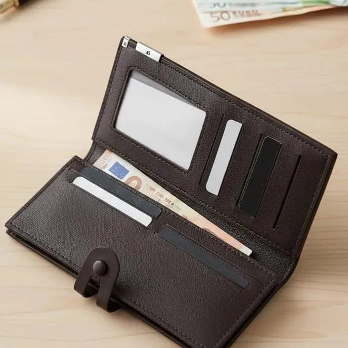 Classic Men's Genuine Leather Bifold Wallet - Premium Slim Pocket Organizer with ID Window - Black and Brown.