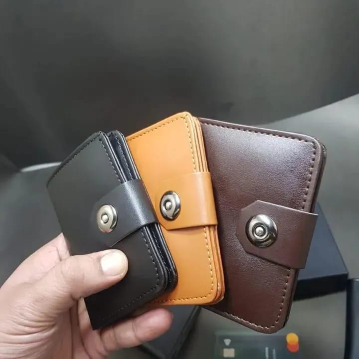 Boy's Leather Wallet Black Mustard Brown Snap Closure Compact Bifold Wallet for Kids & Teens (Color: Black and Brown)