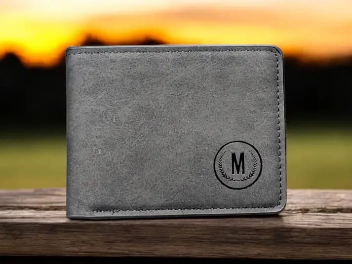 M Men's Premium Leather Wallet – Slim Bifold Card Holder & Cash Wallet | Deal Offer - Brown and Grey.