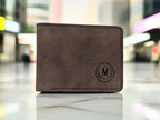 M Men's Premium Leather Wallet – Slim Bifold Card Holder & Cash Wallet | Deal Offer - Brown and Grey.