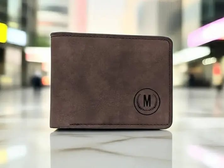 M Men's Premium Leather Wallet – Slim Bifold Card Holder & Cash Wallet | Deal Offer - Brown and Grey.