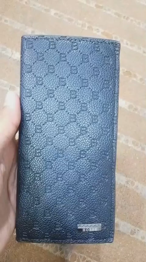 Premium Embossed Monogram Leather Long Wallet – Luxury Bi-Fold Business Clutch & Card Organizer for Men (Black and Brown)